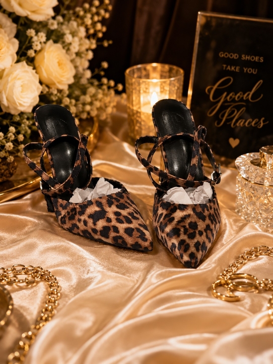 Shoes - Leopard Print Pointed-Toe Mules